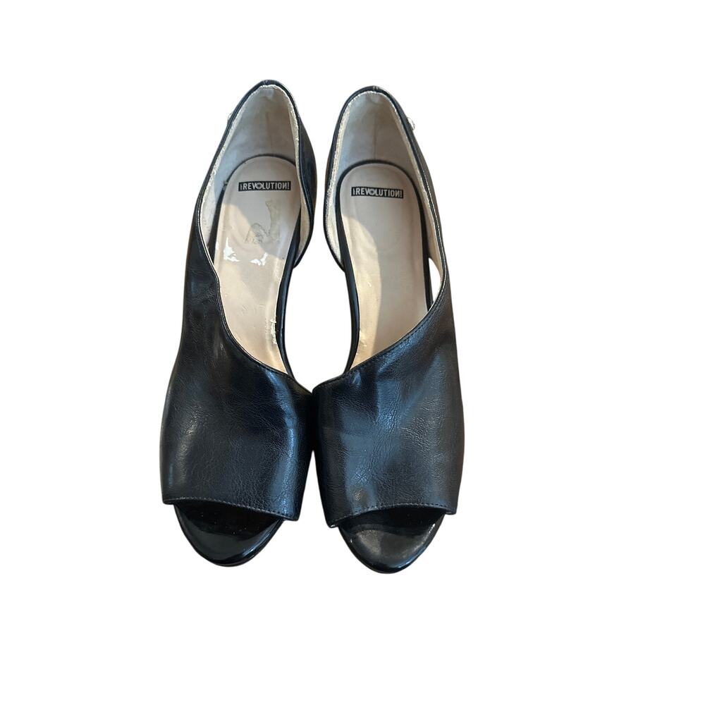 Women’s LS Revolution Black Leather Peep Toe Pumps Size 8